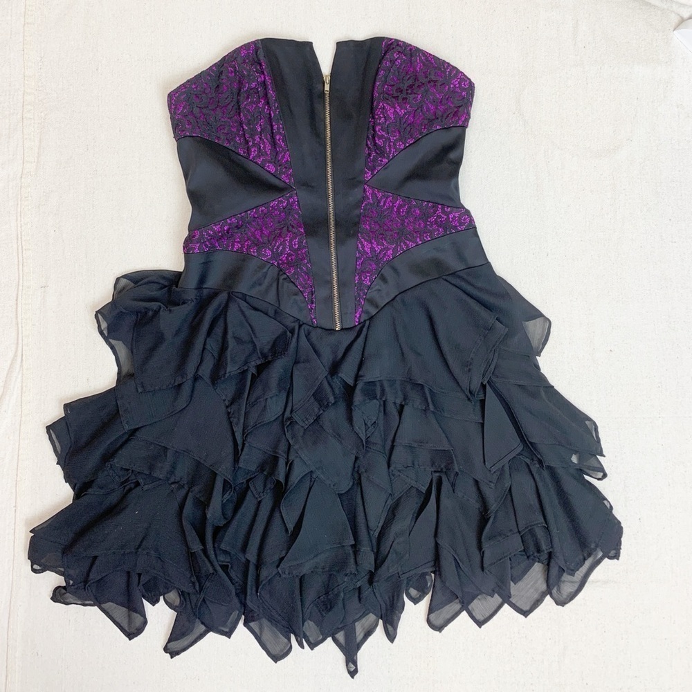 Jill Stuart Black Purple tiered exposed zip dress